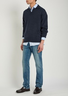 Boss Open Collar Wool Polo Jumper Navy
