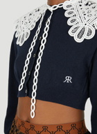 Lace Collar Cropped Cardigan in Blue