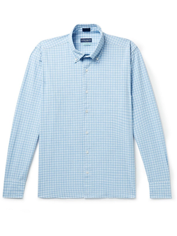 Photo: Peter Millar - Cone Shell Button-Down Collar Gingham Cotton-Poplin Shirt - Blue
