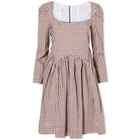Sandy Liang Women's Kew Gingham Mini Dress in Latte Gingham
