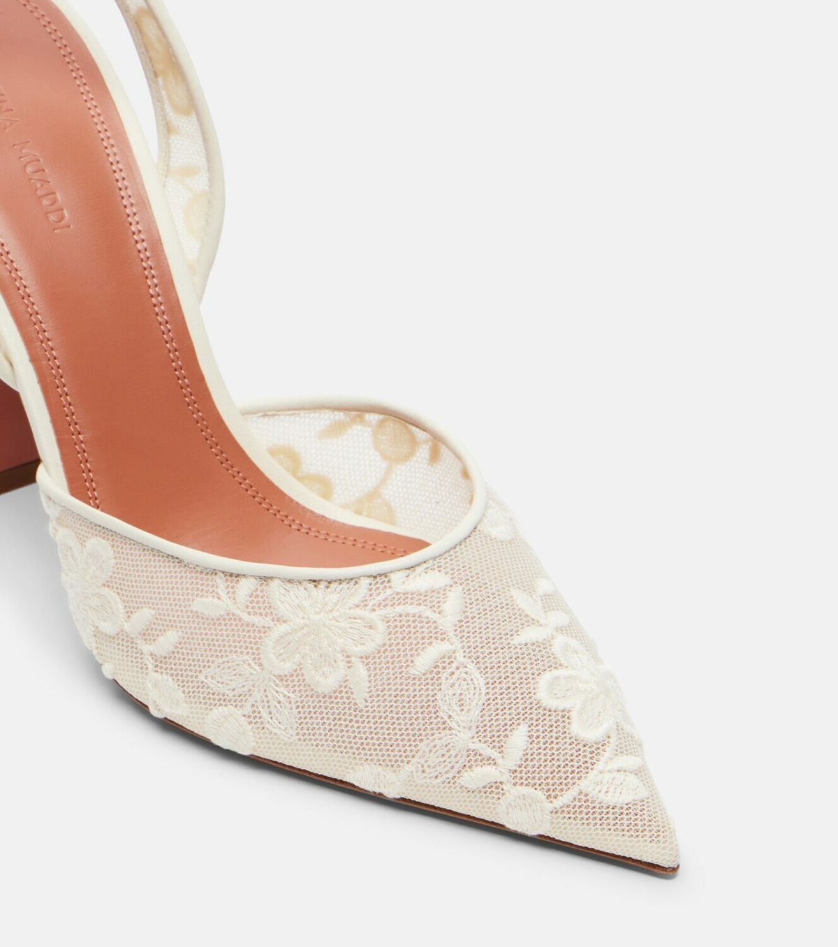 Amina Muaddi Holli leather-trimmed lace slingback pumps