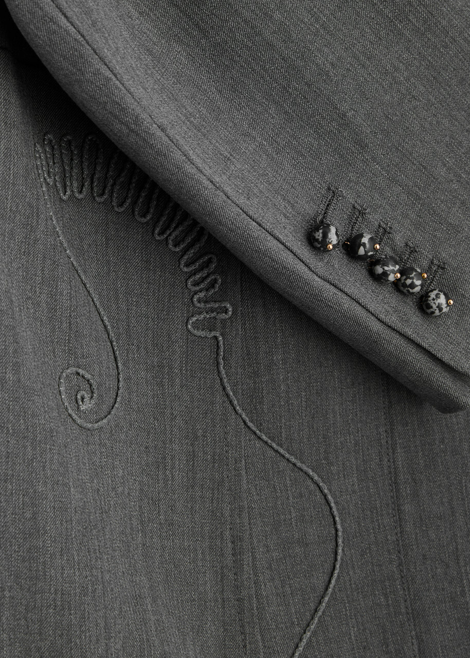 Clea Ashford Embroidered Wool Blazer Grey