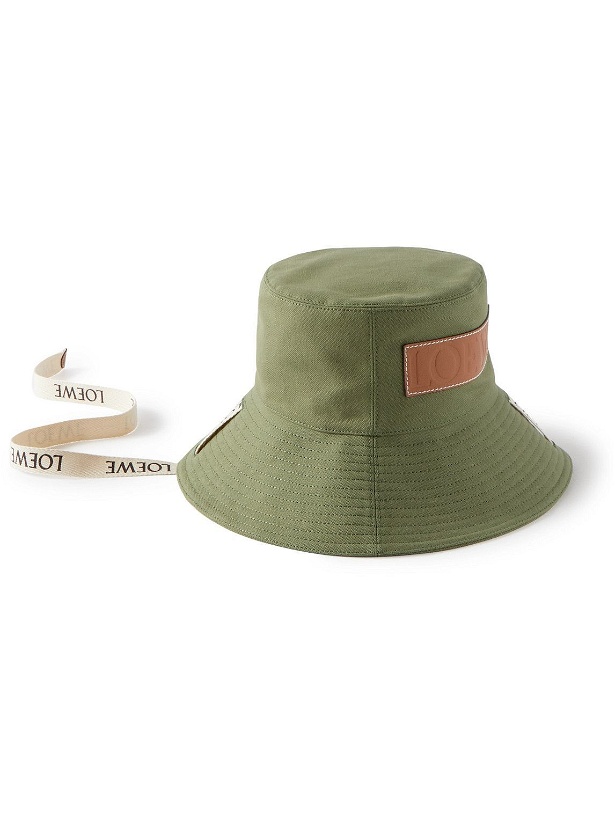 Photo: Loewe - Paula's Ibiza Leather-Trimmed Cotton-Canvas Bucket Hat - Green