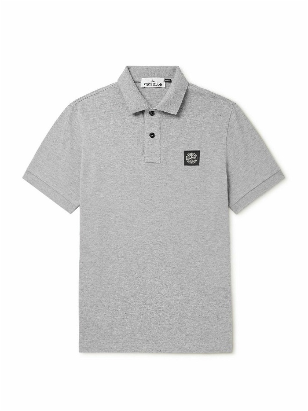Photo: Stone Island - Logo-Appliquéd Cotton-Blend Piqué Polo Shirt - Gray