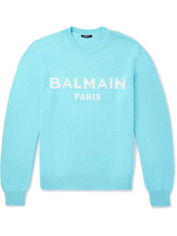 Photo: Balmain - Logo-Intarsia Wool-Blend Sweater - Blue