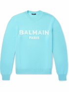 Balmain - Logo-Intarsia Wool-Blend Sweater - Blue