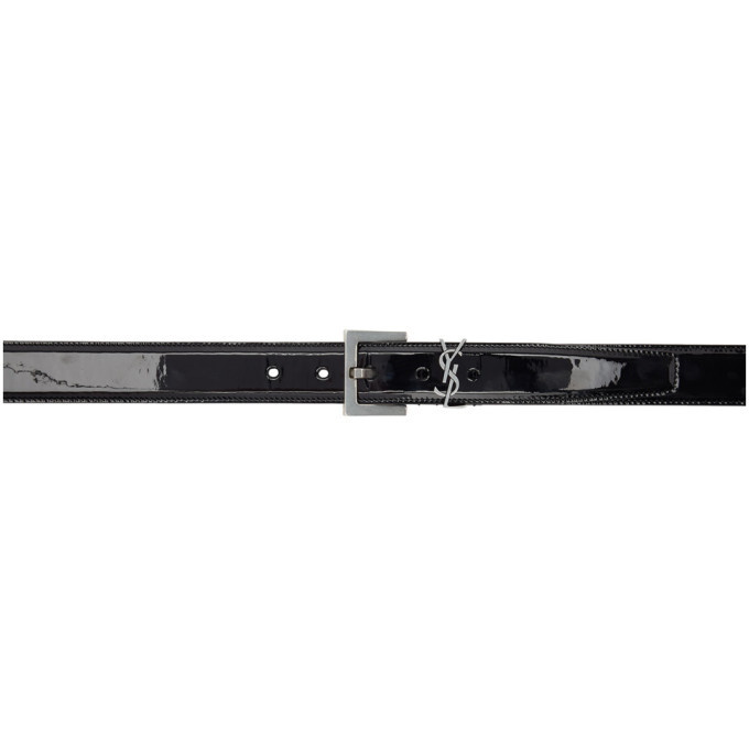 Photo: Saint Laurent Black and Silver Patent Square Monogramme Belt