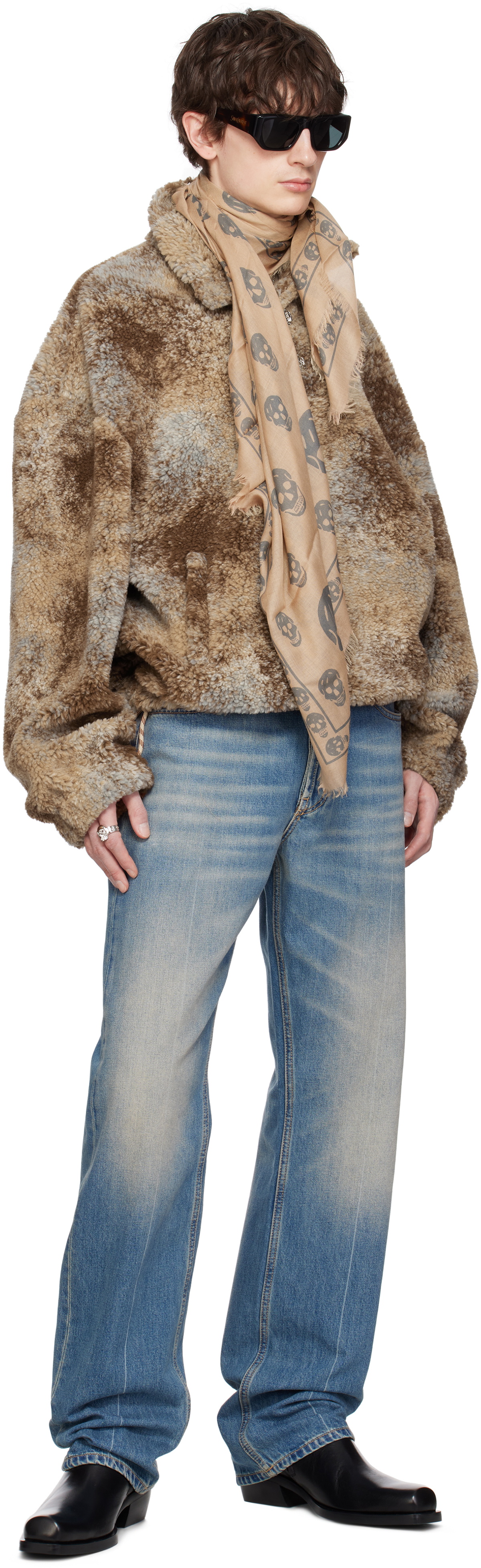 McQueen Beige & Gray CA Skull Scarf