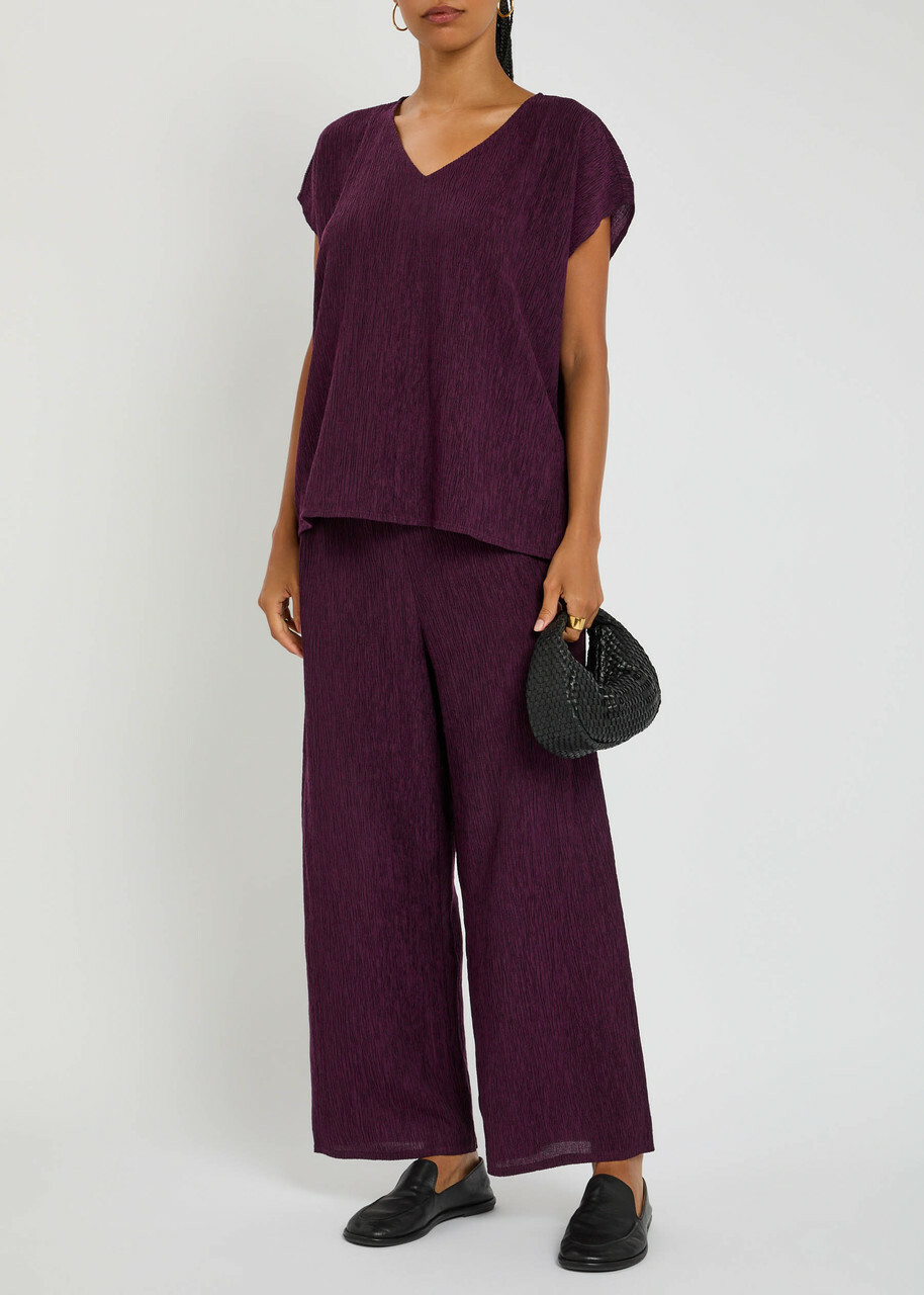 Eileen Fisher V-neck Plissé top Purple
