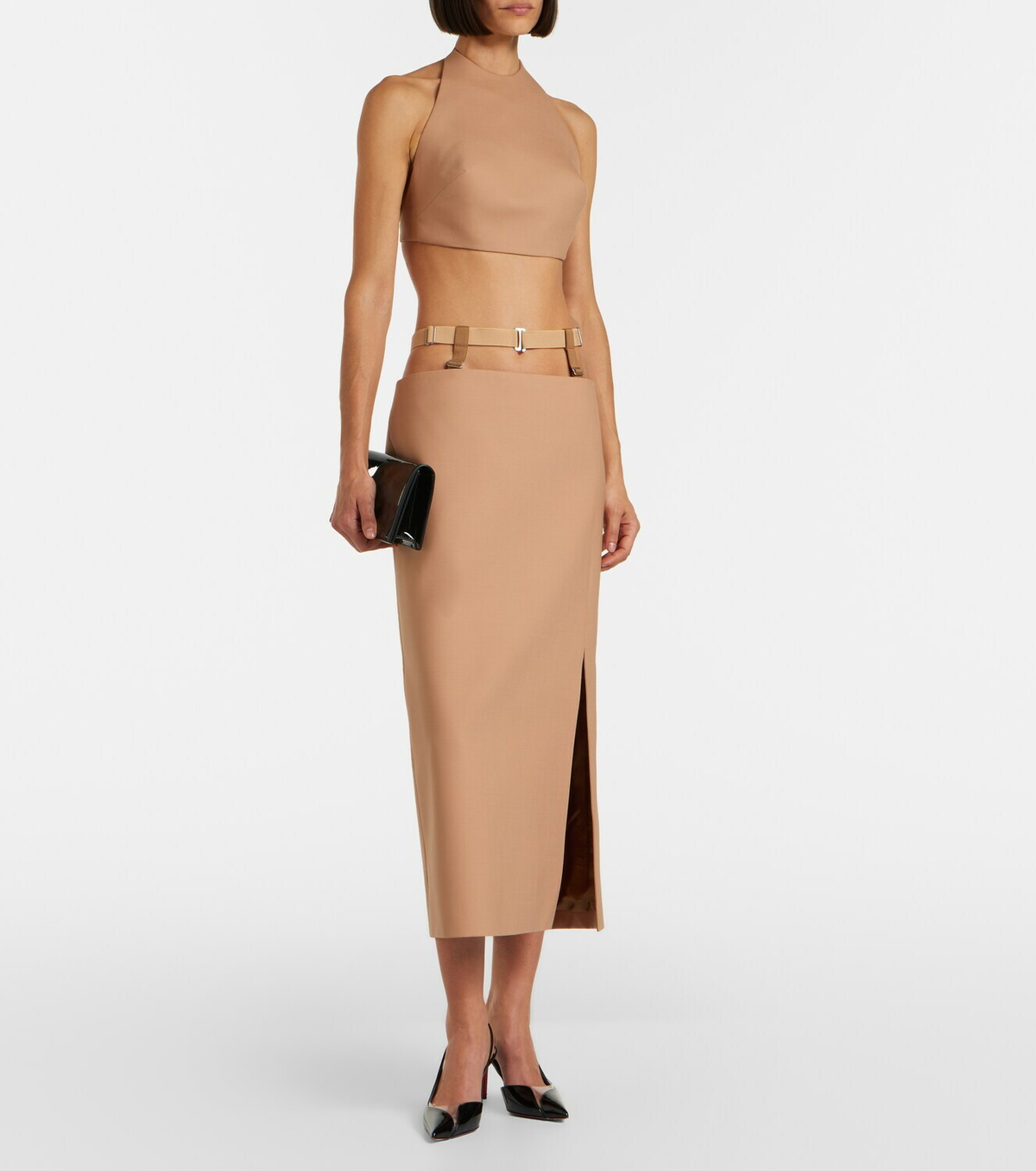 Mugler Cutout wool-blend pencil skirt