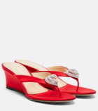 Mach & Mach Double Heart satin wedge thong sandals