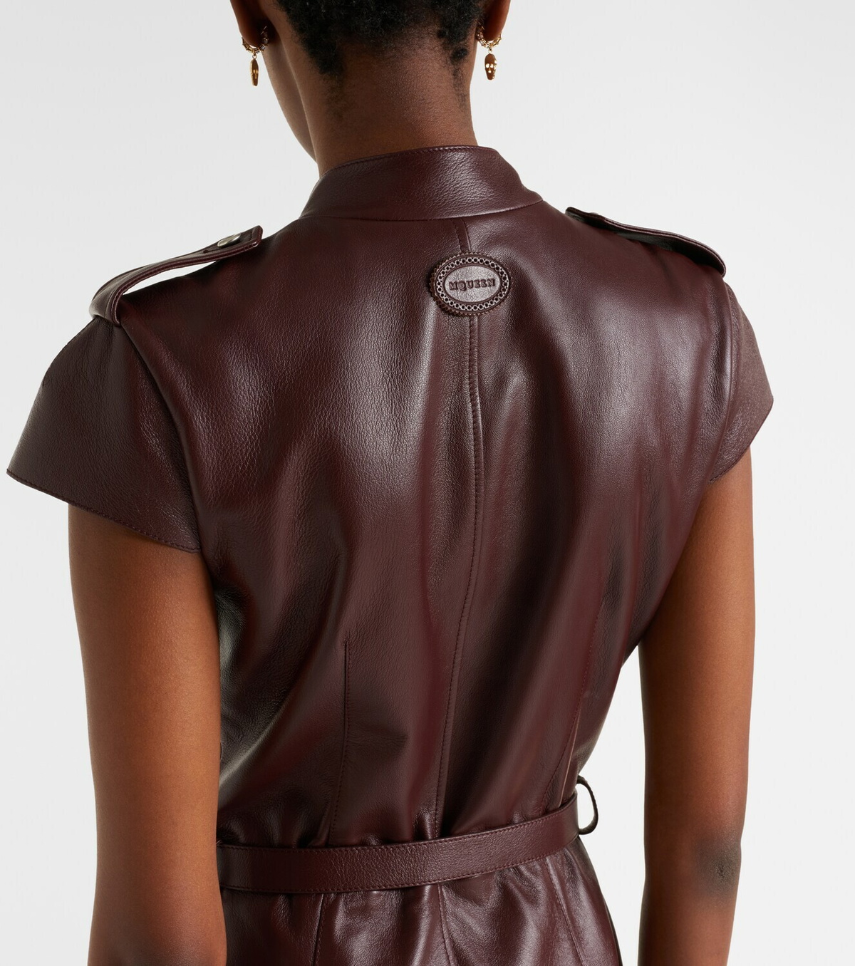 McQueen Belted leather midi dress