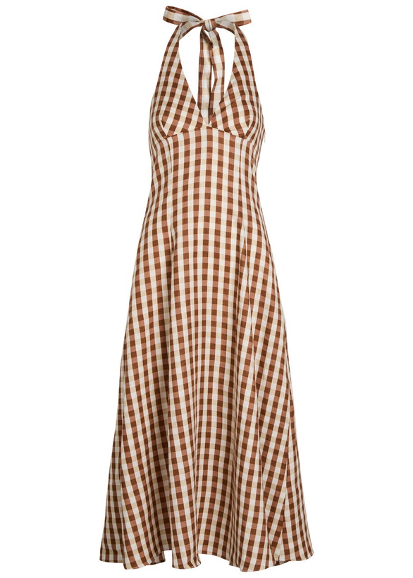 Photo: Faithfull The Brand Marais Gingham Linen Midi Dress Light Brown