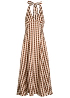 Faithfull The Brand Marais Gingham Linen Midi Dress Light Brown