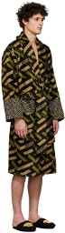 Versace Black & Khaki Monogram 'La Greca' Robe