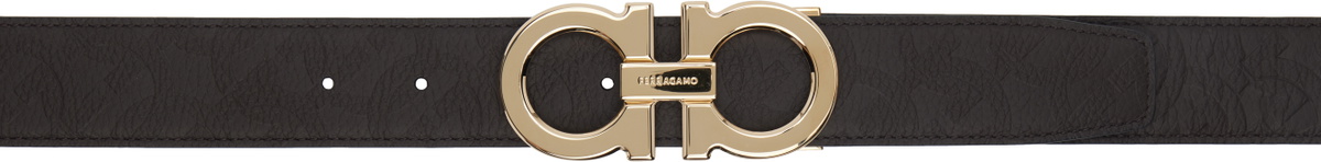 Ferragamo Brown & Black Reversible Adjustable Gancini Belt