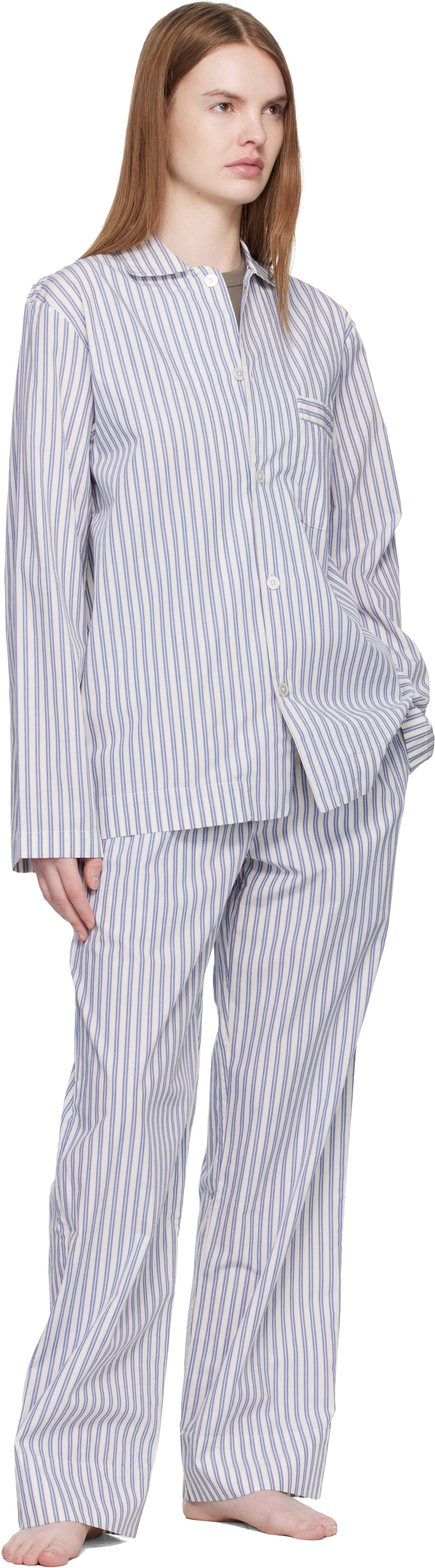 Tekla White & Blue Poplin Pyjama Pants