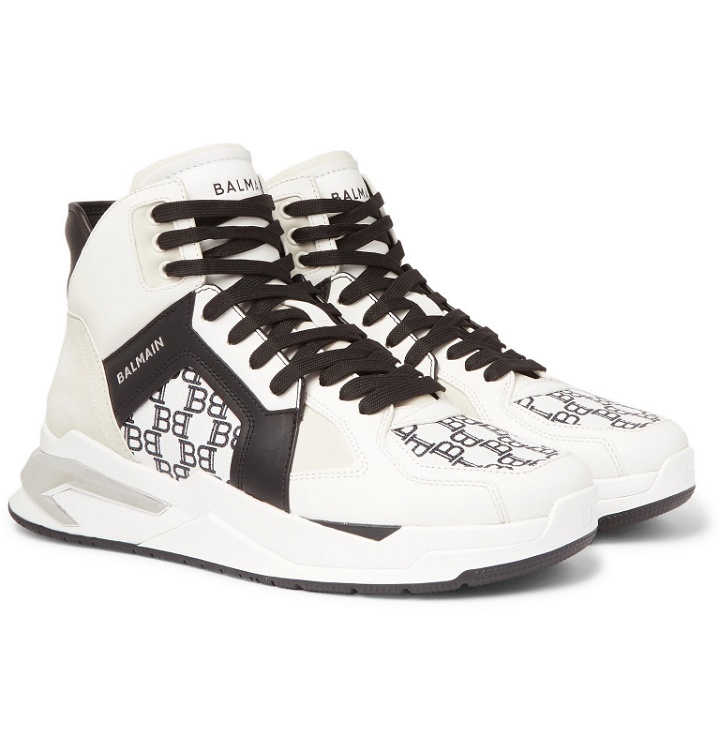 Photo: Balmain - B-Ball Logo-Print Panelled Leather Sneakers - White