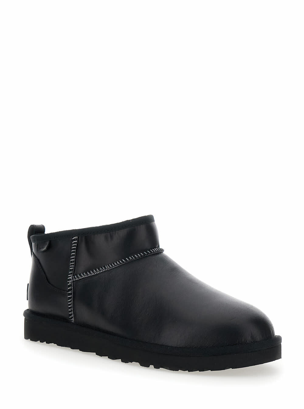UGG classic Ultra Mini Black Boots In Leather Woman Ugg