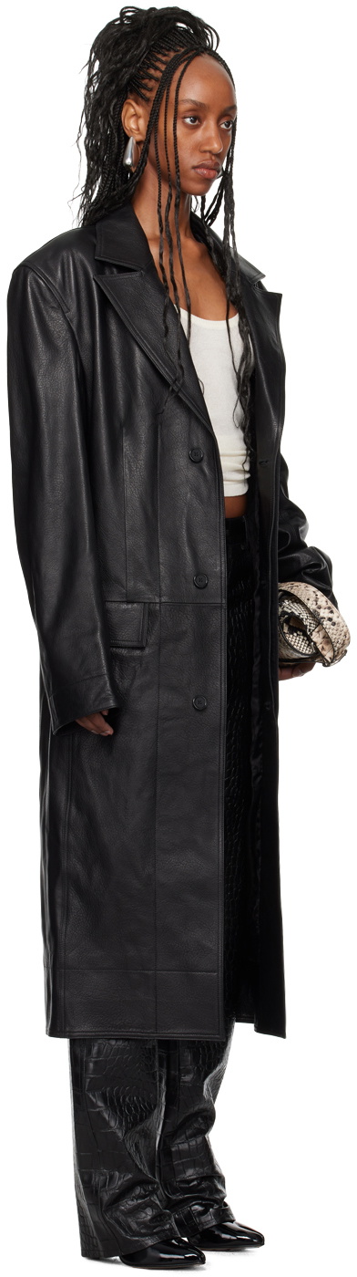 LU'U DAN Black Oversized Tailored Leather Coat