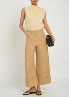 Another Tomorrow Turn-up Cuff Wide-leg Trousers Khaki