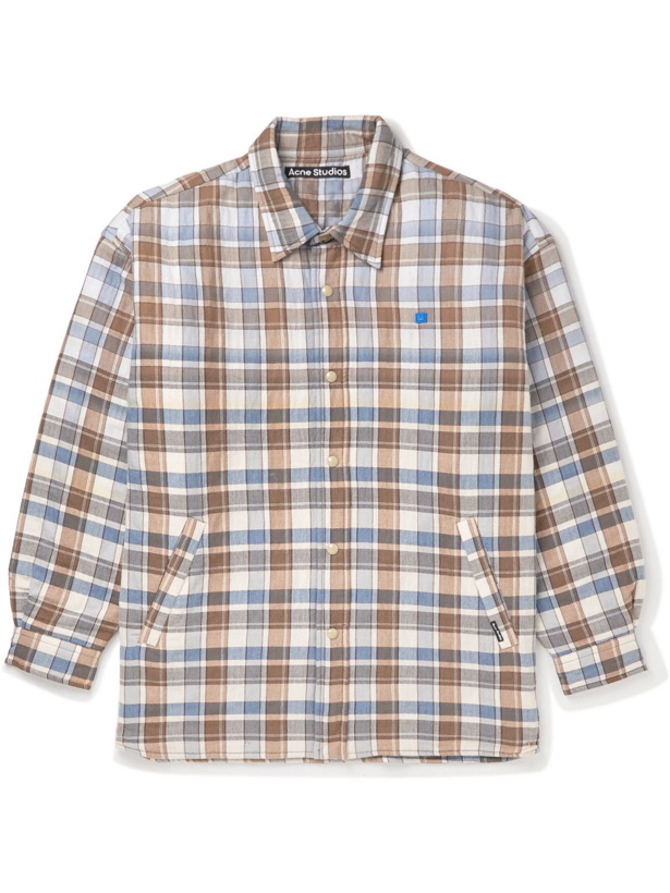 Photo: Acne Studios - Logo-Embroidered Padded Checked Cotton-Blend Flannel Shirt Jacket - Brown