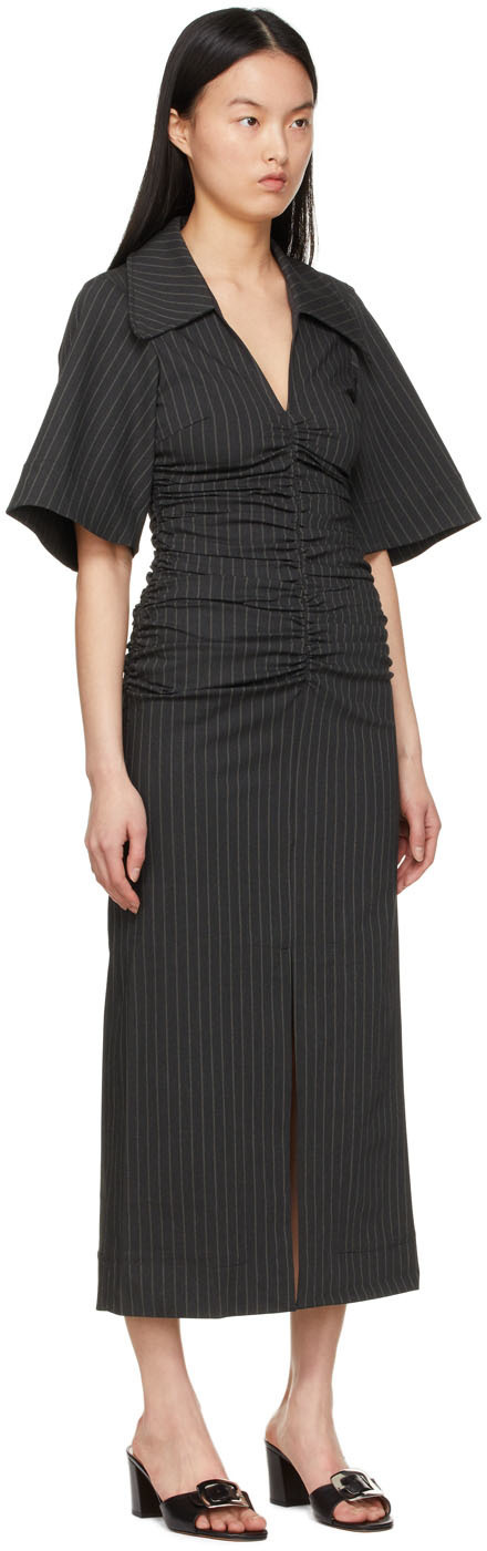ganni recycled polyester dress GANNI Grey Recycled Polyester Midi Dress GANNI