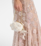 Self-Portrait Oval Small embellished satin clutch