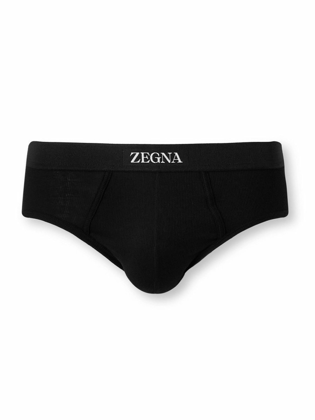 Photo: Zegna - Ribbed Cotton and Modal-Blend Briefs - Black