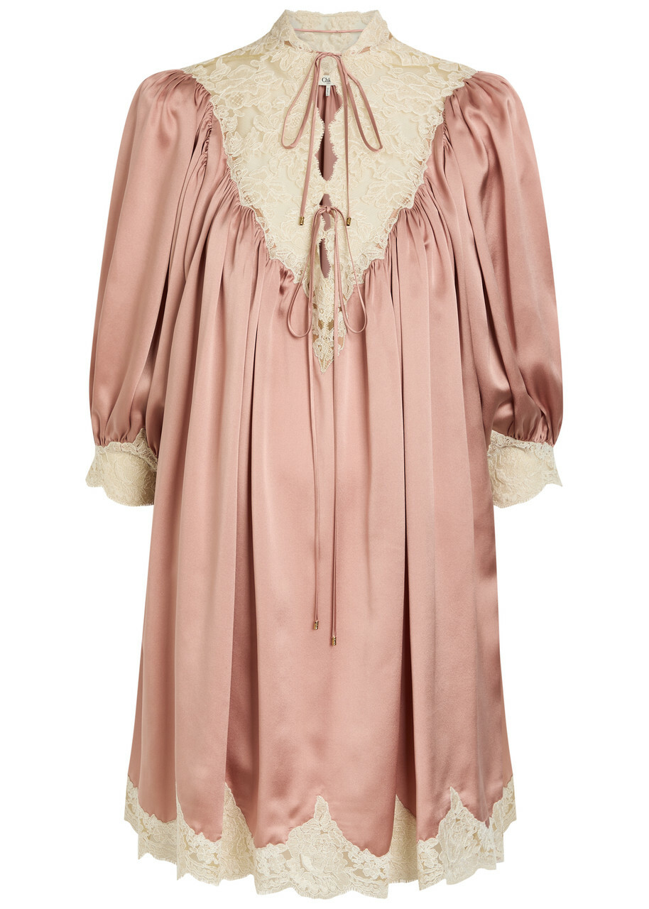 Chloe Lace and Silk Mini Dress Light Pink