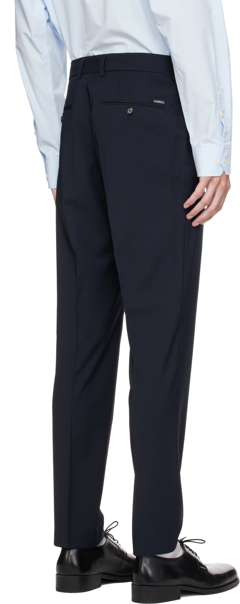 BOSS Navy Slim-Fit Micro-Patterned Stretch Wool Trousers