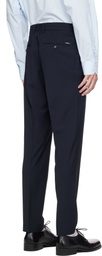 BOSS Navy Slim-Fit Micro-Patterned Stretch Wool Trousers