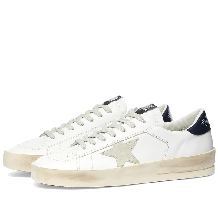 Photo: Golden Goose Men's Stardan Leather Sneakers in White/Ice/Black