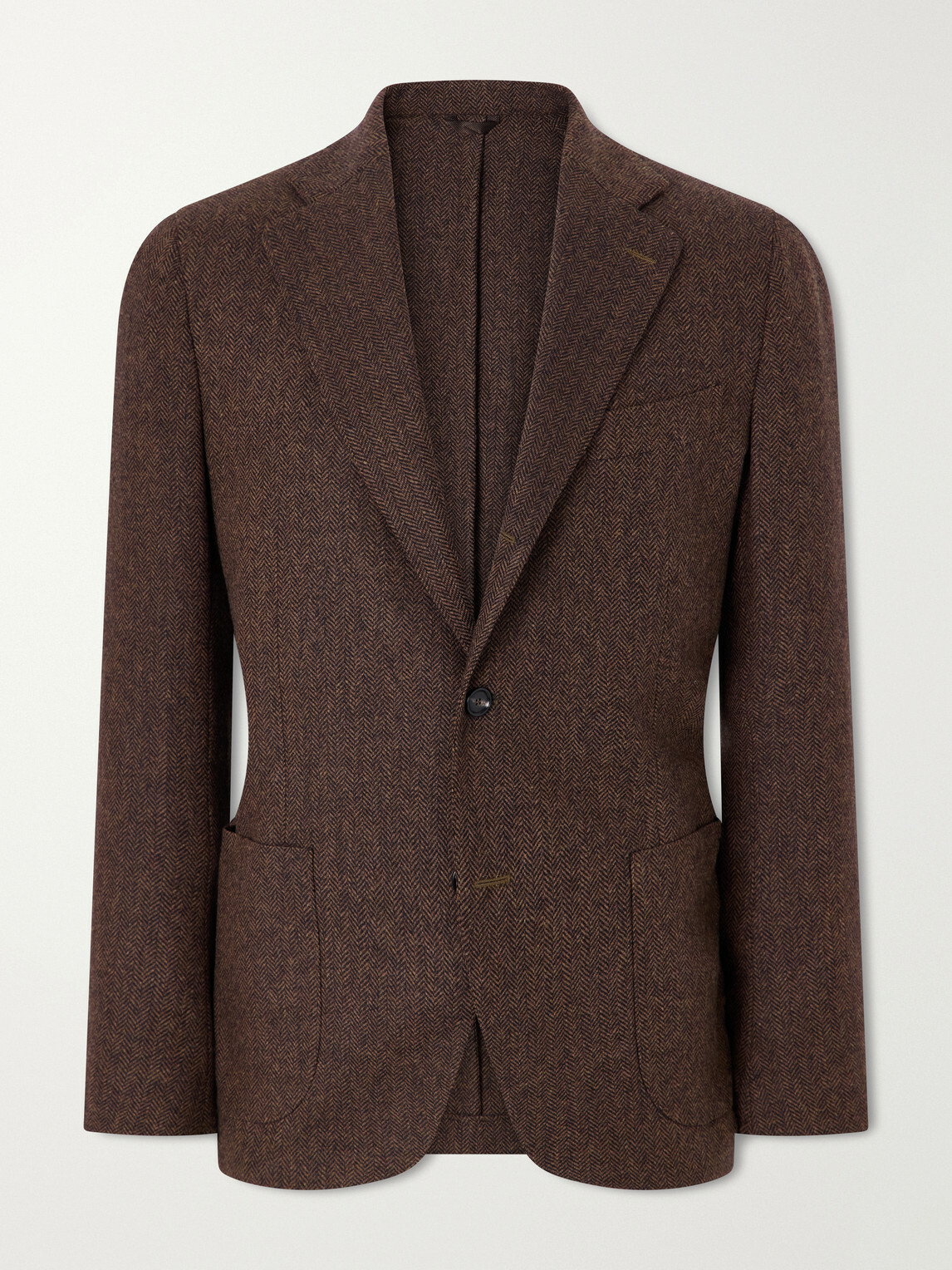 De Petrillo - Posillipo Wool and Cashmere-Blend Herringbone Blazer - Brown