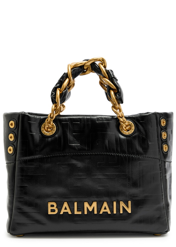 Photo: Balmain 1945 Small Glossed Leather Tote - Black - One Size