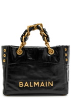 Balmain 1945 Small Glossed Leather Tote - Black - One Size