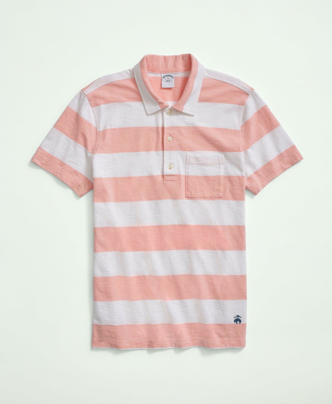 Photo: Brooks Brothers Men's Vintage Washed Cotton Stripe Polo Shirt | Red