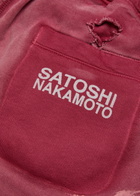 Satoshi Nakamoto Luke Printed Distressed Cotton Sweatpants Burgundy