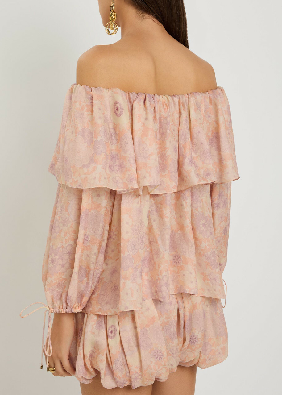 Chloe Floral-print Silk top Pink