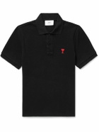 AMI PARIS - Logo-Embroidered Cotton-Piqué Polo Shirt - Black