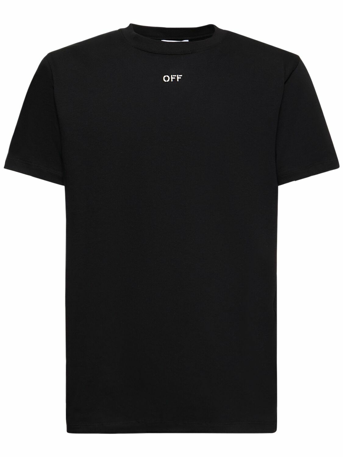【関税＆送料込み】Off-White White Cotton T-Shirt With Blac Off-White Cotton Printing Short Sleeve Black