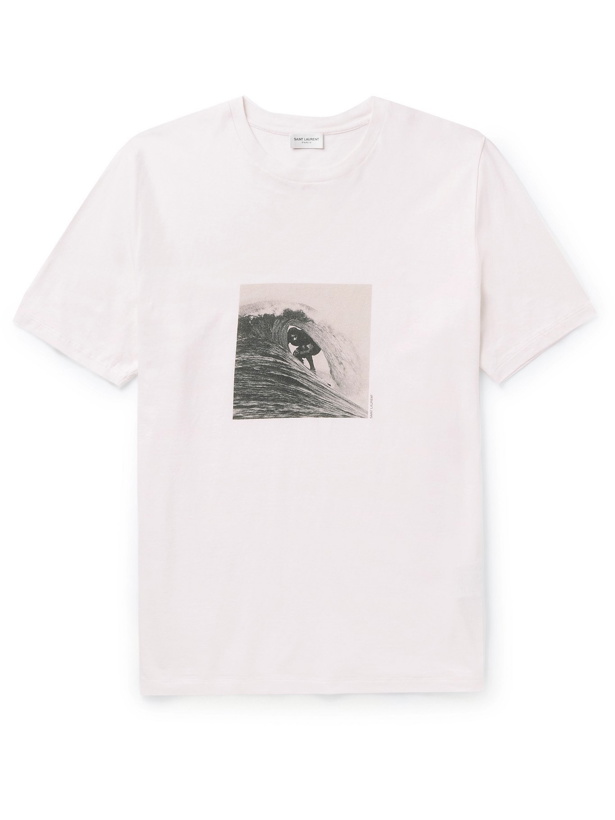 Photo: SAINT LAURENT - Printed Cotton-Jersey T-Shirt - Neutrals - XS
