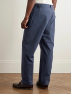 Corridor - Straight-Leg Pleated Cotton-Sateen Trousers - Blue