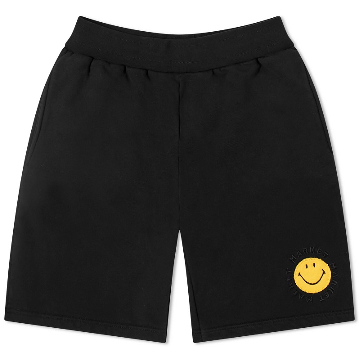 Photo: MARKET Men's Smiley Vintage Sweat Shorts in Washed Black