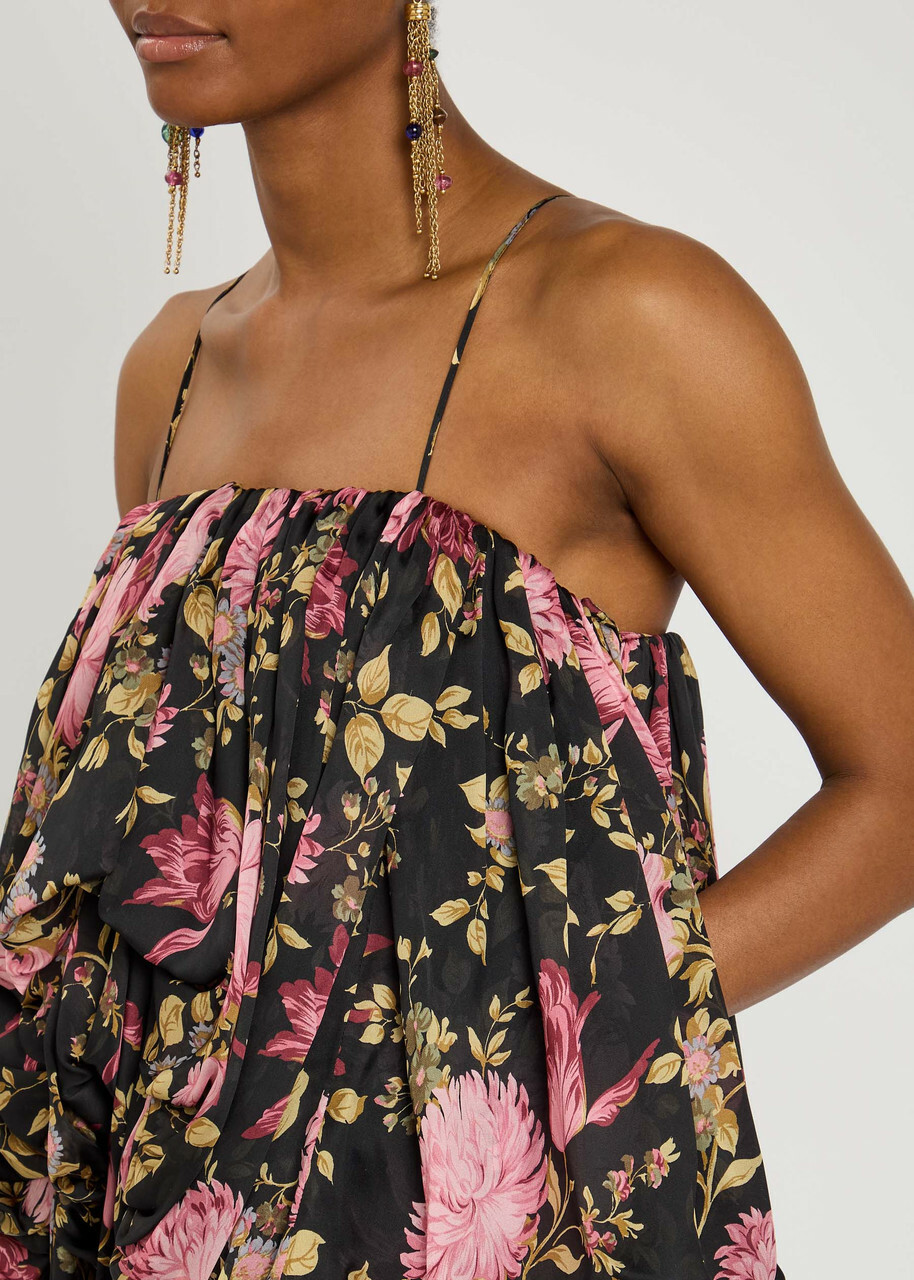 Chloe Draped Floral-printed Silk-blend Jumpsuit Black