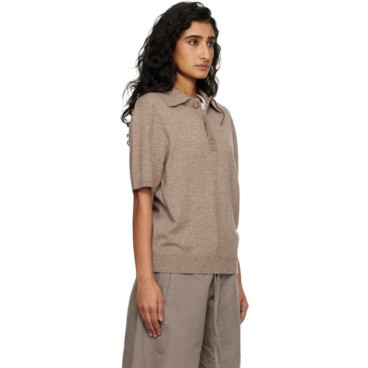 Entire Studios Beige Short Sleeve Knit Polo