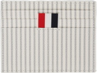 Thom Browne White & Grey Stripe 4-Bar Card Holder