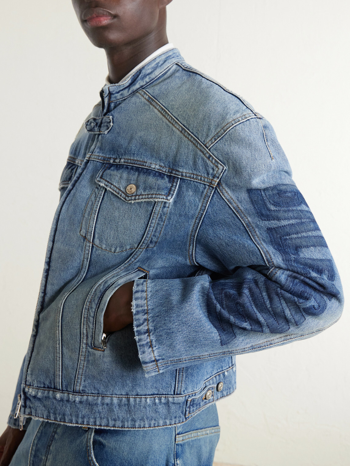 Balenciaga - Denim Motorcycle Jacket - Blue