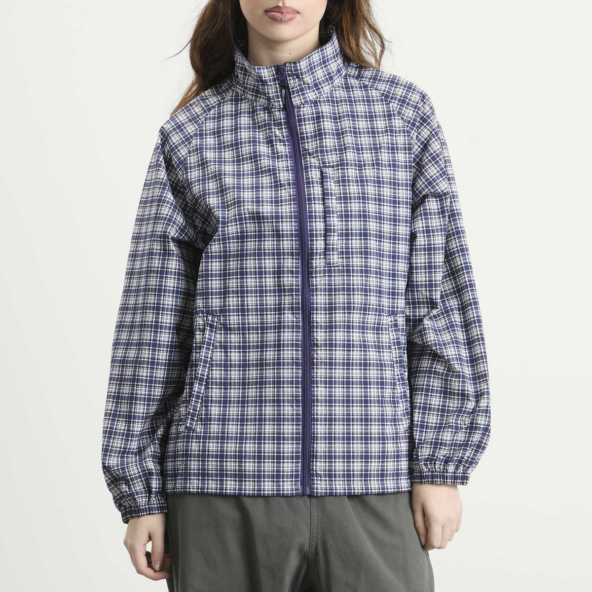 Gramicci Women's Checkered Shell Jacket in Navy Check