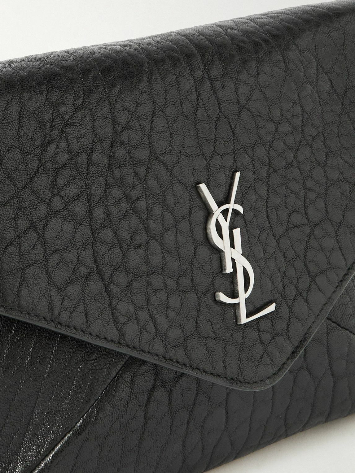 【関税&送料込】Saint Laurent Black Cassandre Logo Top In Si SAINT LAURENT - Cassandre Logo-Appliquéd Textured-Leather
